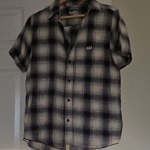 Men's Black and White Plaid Shirt